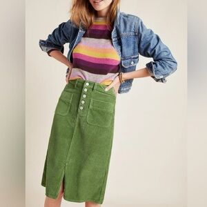 Pilcro & The Letterpress Green Corduroy Button Front Skirt Size 4 Anthropologie